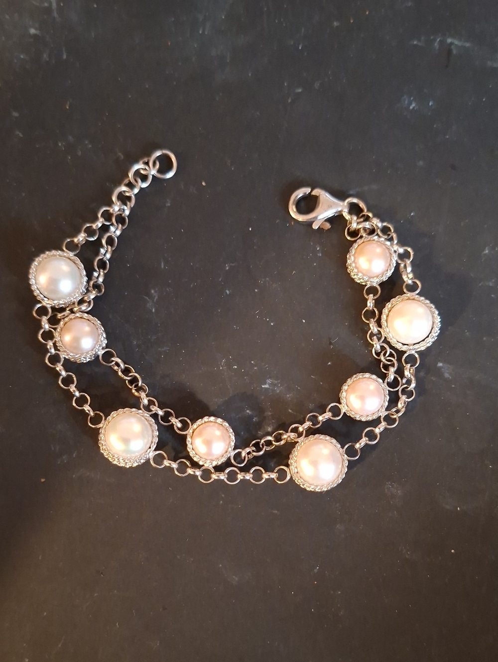 925 Sterling Silver Button Pearl Bracelet